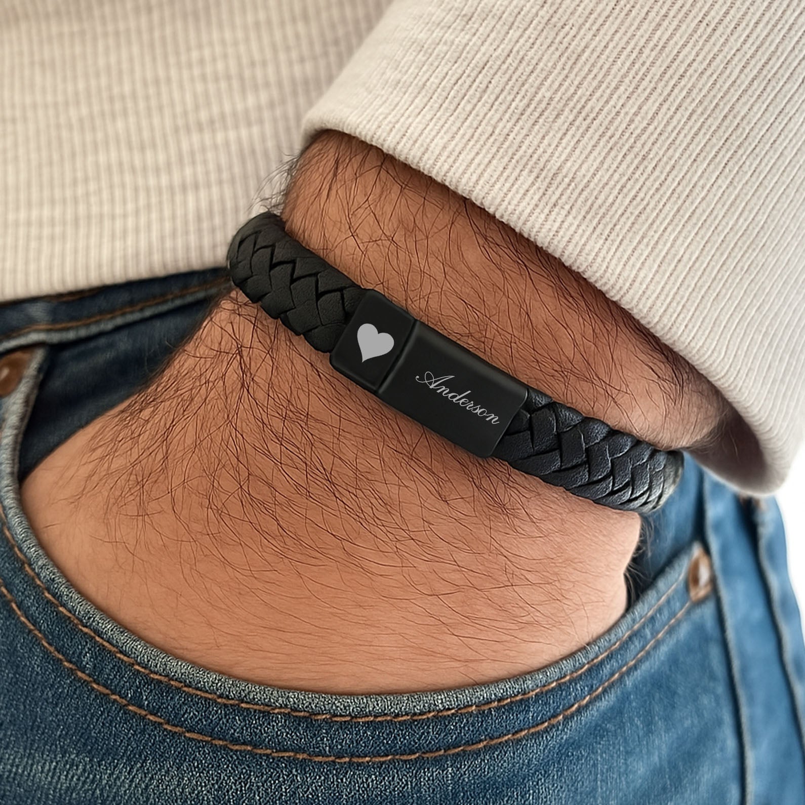 Custom Engraved Leather Bracelet Name With Love | Gift for Family, Special Gift for Family  | Personalized Unisex Bracelet 682202